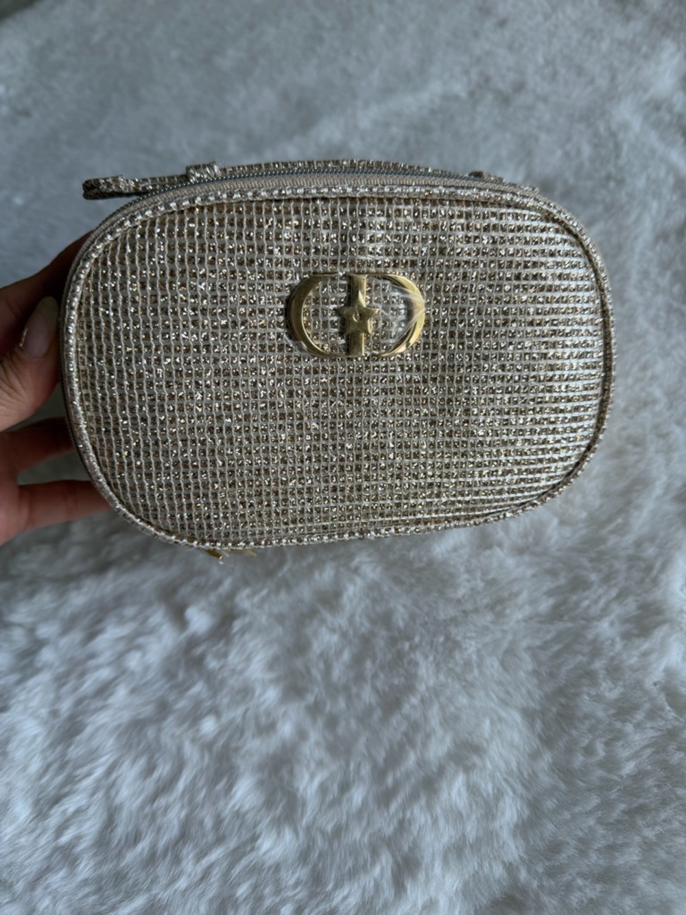 Christian Louboutin Gold Glitter Cosmetic Case with Logo Accent
